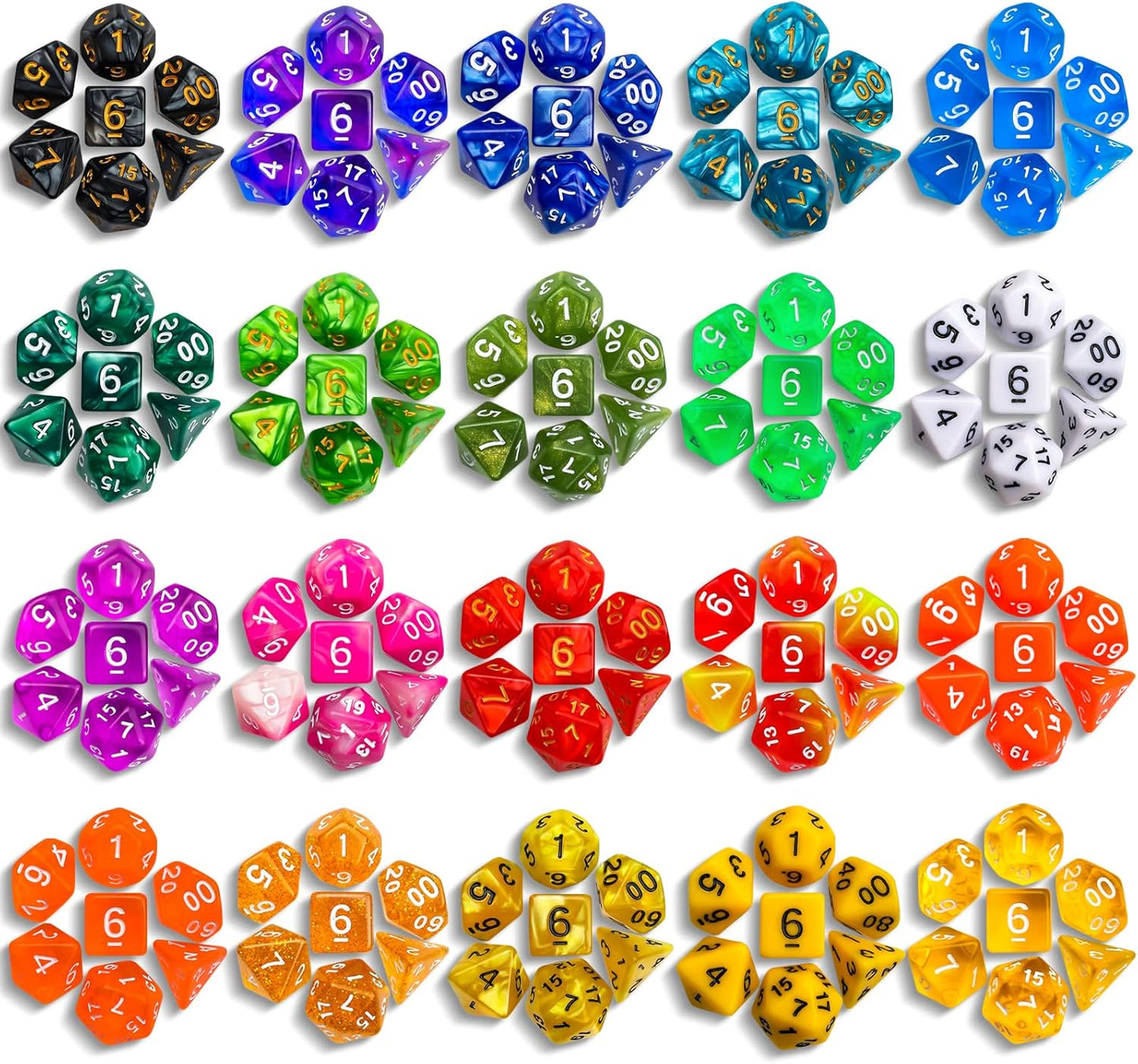 CiaraQ DND Dice Sets - 20 X 7 Polyhedral Dice (140pcs) with a Large Drawstring Bag Great for Dungeons and Dragons, Role Playing Table Game.