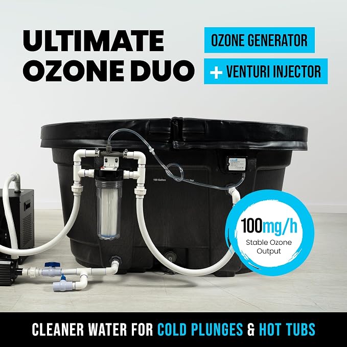 Cold Plunge Ozone Generator Bundle, Ambohr SPA-124 Ozone Generator & Ozone Barbed Venturi Injector for Cold Plunge, Ice Bath and Hot Tubs