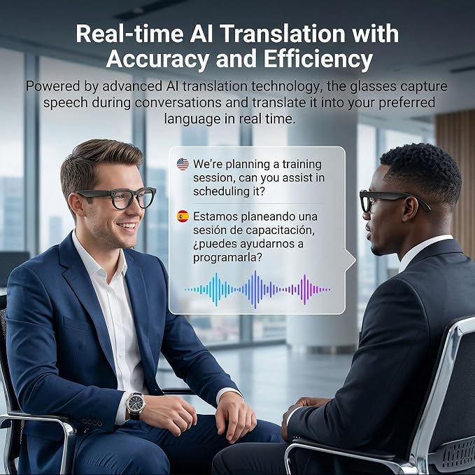 AI Smart Camera Glasses, 1080P HD POV Video Recording and Translator, Object Recognition, Bluetooth Audio for Music Calls, 290mAh Battery, Photochromic Lenses for Vlog, Travel and Work