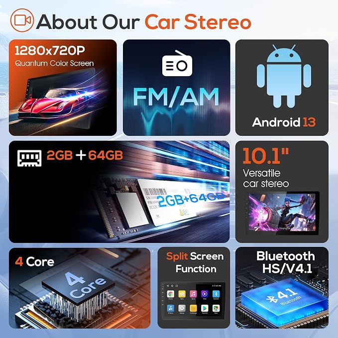 Haudio 10.1" Double Din Car Stereo, Touchscreen Car Radio with Wireless Apple CarPlay & Android Auto, Bluetooth 4.1, HD Backup Camera, Mirror Link, GPS Navigation, WiFi, Voice Control, 2+64GB, FM/AM