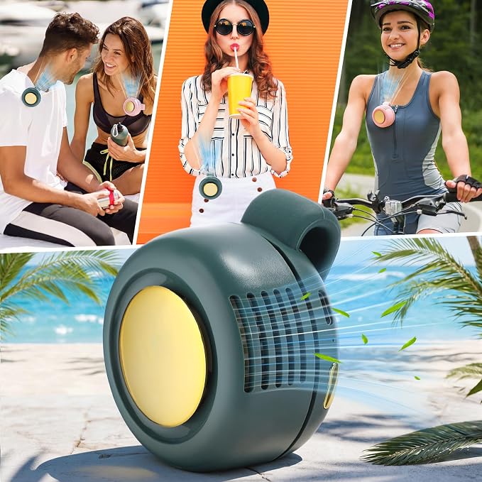 2 Pack 360° Portable Silent Mini Bladeless Electric Fan, Small Fan Clip on for Shirt & Waist, 3 Speeds Rechargeable Whirlwind Cooling Fans for Outdoor Travel Office (Blue Pink)
