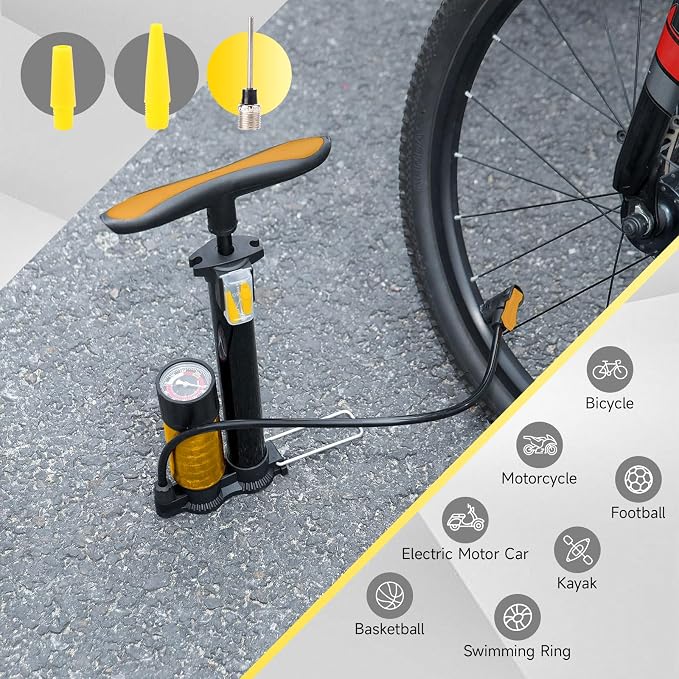 Bike Pump with Gauge,High Pressure,Floor Bicycle Pump Compatible with Presta and Schrader Valve