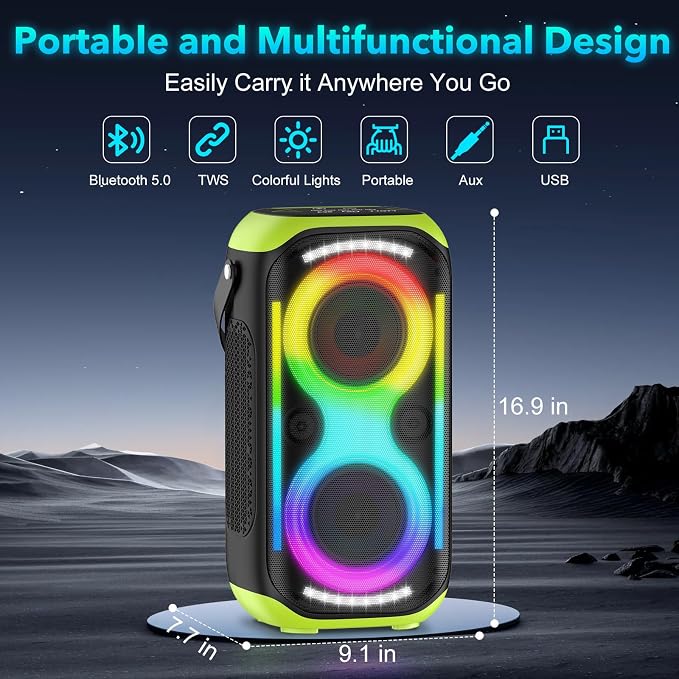 Bluetooth Speaker 160W Loud Wireless Outdoor Portable Big Powerful Deep Bass Sound TWS Large Home Party Speakers with Subwoofer LED Lights