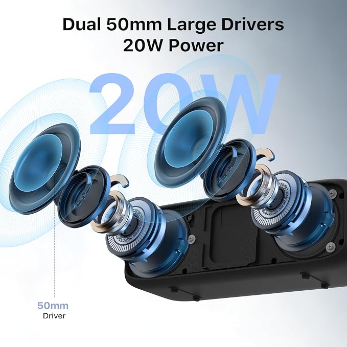 JUOVI Bluetooth Speaker,20W Stereo Sound,Wireless Speaker with Bluetooth 6.0,24H Playtime,IP68 Waterproof Shower Speaker,TWS Pairing, Support TF Card,AUX 3.5mm Input,Speaker for Home,Outdoor,Travel