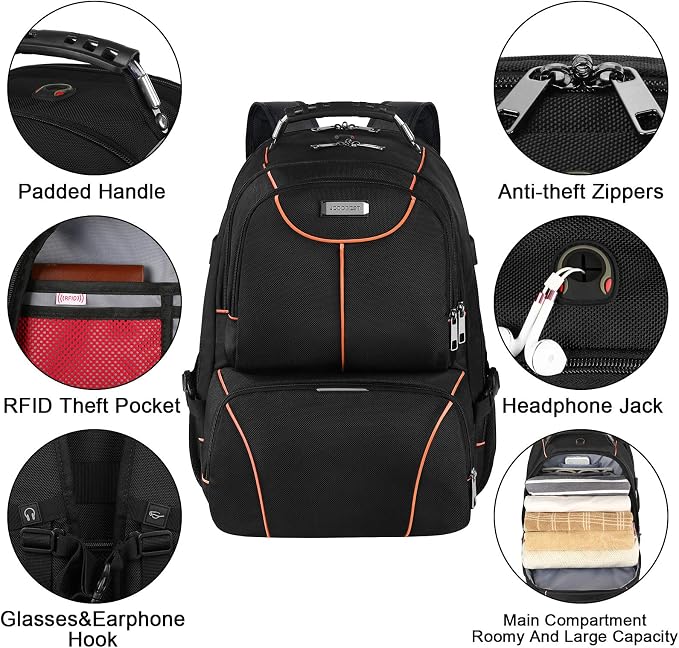 VECKUSON Lunch Bag Backpack, Insulated Cooler Lunch Box Backpack, Extra Large Travel 17.3 inch Laptop Backpack TSA Friendly RFID Computer Backpack for Women Men,Orange
