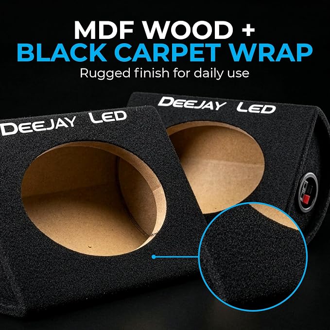 DEEJAY LED 6x9 Speaker Box Enclosures (Pair), Curved Rear Design, MDF Wood with Heavy-Duty Black Carpet, Quick Release Terminals, Universal Fit for Trucks and SUVs