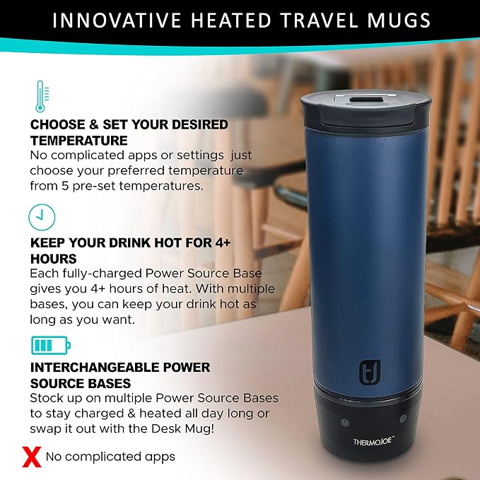 Thermojoe 16 Oz. Rechargeable Heated Smart Travel Mug for Coffee and Tea with Temperature Control