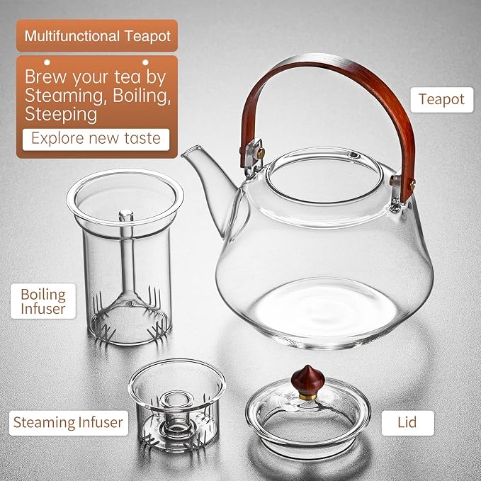 40oz Glass Teapot with Anti-Drip Spout & Coffee Mug Warmer with Auto Shut Off, 3 Temperature Settings