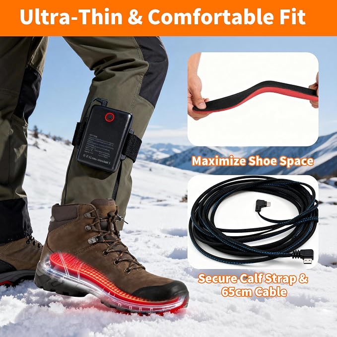 Heated Insoles for Men Women, Rechargeable 5000mAh Battery Foot Warmers Up to 11 Hours, Washable Cut to Fit Thermal Shoe Inserts for Outdoor Work, Hunting, Skiing, Hiking, Cycling, Fishing, with App