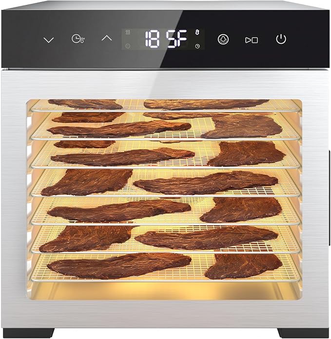 DUMOS Electric Food Dryer Dehydrator, 500W Power, 8 Stainless Steel Trays, 24H Timer, 185°F Temperature Control, Ideal for Jerky, Fruit, Meat, Herbs and Dog Treats