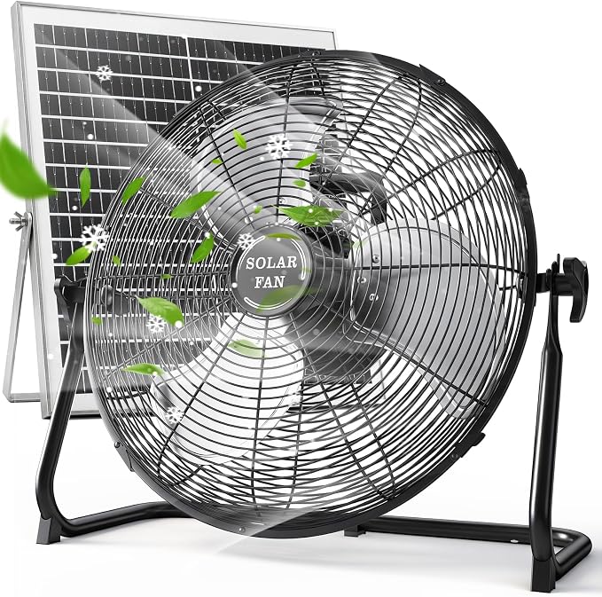 DBF 20" Solar Powered Fan for Outdoor - 30000mAh Rechargeable Floor Fan with 40W Solar Panel, 18 Speed, 12-60H Runtime, Quiet Cordless Fans for Outside Home Patio Camping Gazebo Outage Greenhouse