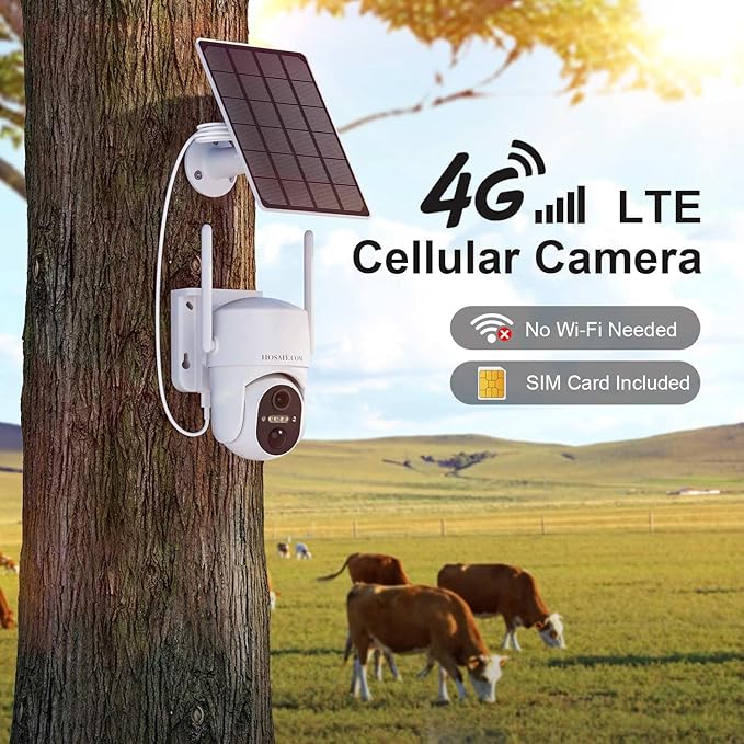 4G LTE Cellular Solar Security Camera Wireless Outdoor, Free Cloud Storage, No WiFi Security Camera, Off Grid 2K Color Night Vision, 360° Live View, Built-in SIM Card for Barn Farm Jobsite (2 PCS)