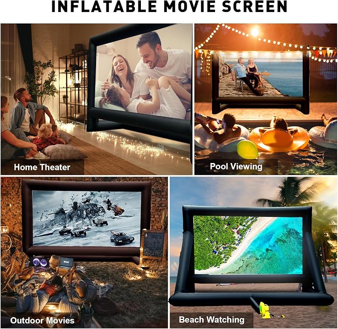Inflatable Projector Screen, 24FT Blow Up Movie Screen Outdoor Projector, Easy Set Up One-Piece Design Front & Rear Projection with Air Blower for Outside Backyard Family Movie Night Pool Party