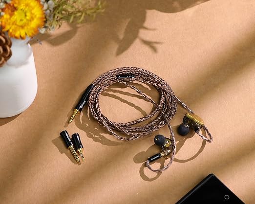 Linsoul Tripowin Amber 32AWG OFC Oxygen Free Cable HiFi IEM Cable with Interchangeable 2.5mm/3.5mm/4.4mm Plug, PVC Sleeve Replacement Cable for Audiophile(2pin 0.78mm)