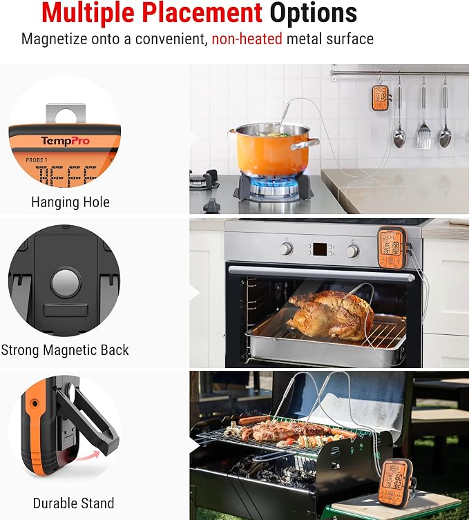TempPro 500FT Wireless Meat Thermometer for Grilling and Smoking with 2 Probes, Smoker BBQ Kitchen Food Digital Thermometer for Meat Turkey Cooking Gift for Dad Him Husband (Previously ThermoPro)
