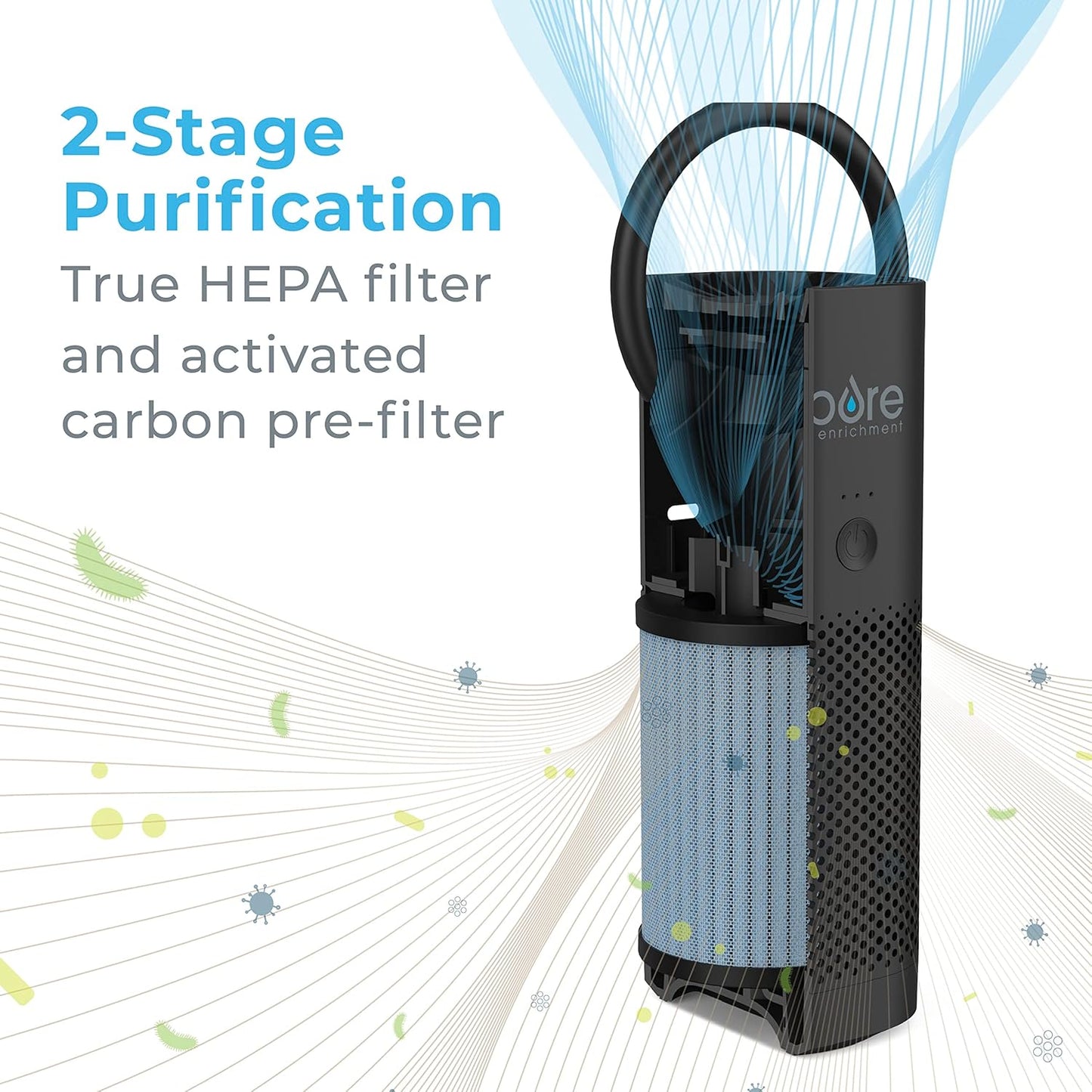 Pure Enrichment PureZone Mini Portable Air Purifier - Cordless True HEPA Filter Cleans Air & Eliminates 99.97% of Dust, Odors, & Allergens Close to You - Cars, School, & Office (Black)
