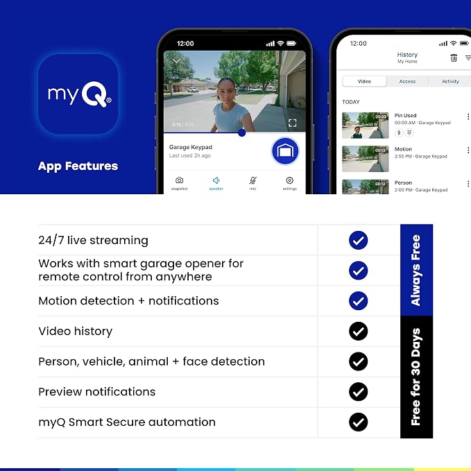 myQ Smart Garage Door Video Keypad + Wired Power Adapter Kit, with Wide-Angle Camera, Customizable PIN Codes, and Smartphone Control, Works with Chamberlain, LiftMaster and Craftsman openers