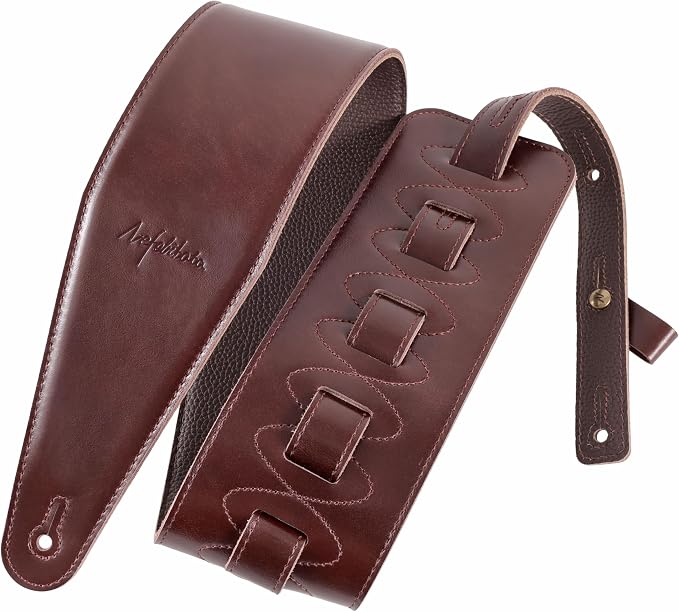 Nefelibata 3.8" Wide Guitar Strap, Full Grain Italian Leather Adjustable Guitar Straps with Foam Padding for Bass, Electric, and Acoustic Guitars