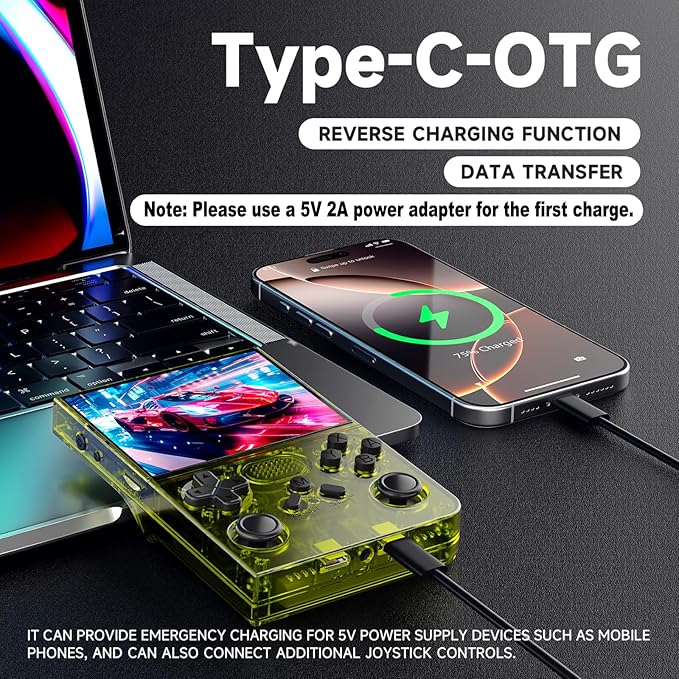 R40 Retro Handheld Game Console - Open Source System,3.5" IPS Screen, 18,000+ Classic Games, 128G TF Card, 3000mAh Battery, Portable Gaming Player for Travel, Retro Gaming Console, Yellow