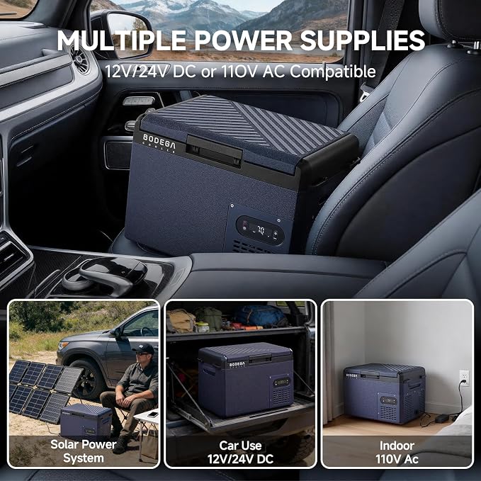 BODEGA 12 volt Car Refrigerator – 16QT Portable， Low Noise, Fast Cooling with LED Display, Multiple Charging Options, Energy-Efficient for Road Trips & Outdoor Adventures