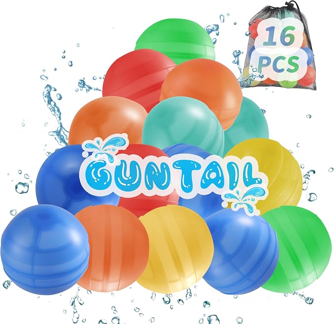 GUNTAIL 16Pcs Reusable Water Balloons,Quick-Fill Water Bombs,Silicone Water Balls For Kids Aged 3-12,Outdoor Water Ball Fights,Summer Party Supplies For Swimming Pools, Beaches,Yards Outdoor Games