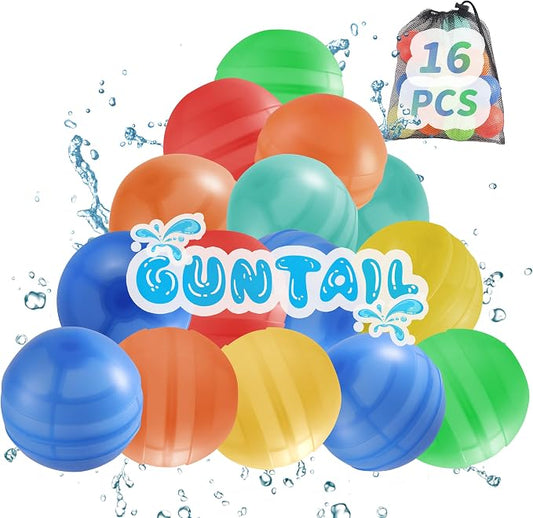 GUNTAIL 16Pcs Reusable Water Balloons,Quick-Fill Water Bombs,Silicone Water Balls For Kids Aged 3-12,Outdoor Water Ball Fights,Summer Party Supplies For Swimming Pools, Beaches,Yards Outdoor Games