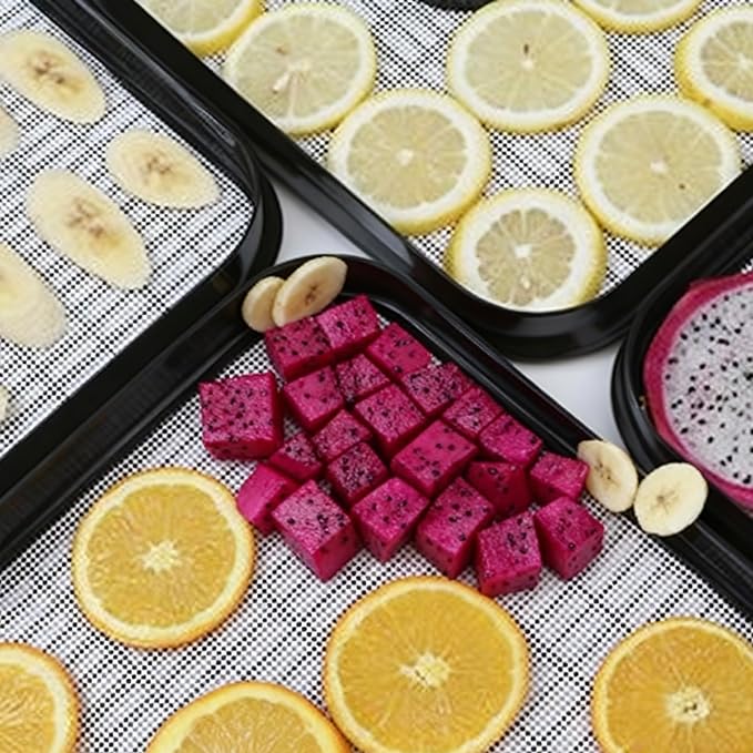 Dehydrator Silicone Sheets for Food Dehydrator Machine, Heat-Resistant Reusable Dehydrator Sheets, Dishwasher Safe Trays to Prevent Food Spills, 6 PCS 11 x 8 in, White, Rectangular