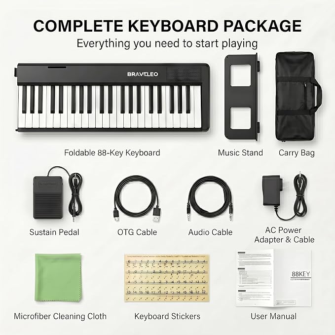 88 Key Folding Digital Piano Keyboard, Semi-Weighted Full Size Touch Sensitive Light-Up Keys, Portable Piano with Bluetooth, MIDI, 150 Demo Songs, 1000 Tones/Rhythms for Beginners and Adults