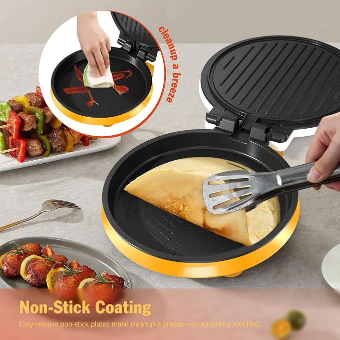 KEINVE 1000W Pizza Maker, 2-in-1 Indoor Griddle and Pizza Cooker, 8.5" 180° Open Nonstick Plate for Quesadilla, Panini, Crepe and More
