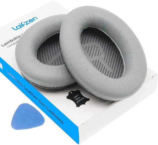 Lambskin QC45 SE QC35ii QC35 QC25 QC15 Earpads Cushions Replacement Ear Pads for Bose QC 45 35 II QC2 AE2 AE2i AE2w SoundLink SoundTrue 35ii 25 15 2 AE QuietComfort Sheepskin Leather Gray (Silver)