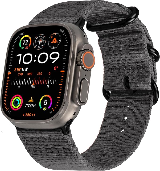 Carterjett EXTRA LARGE Hiking Trail Nylon Band - Compatible with Apple Watch Ultra 3 2 1 49mm, All Series 46mm 45mm 44mm for Men Women, XL for Big Wrists, Xtra Long, Soft Braided Sturdy Weave Sport Strap for iWatch & SE 3 2 1 (Casper Gray, XL)