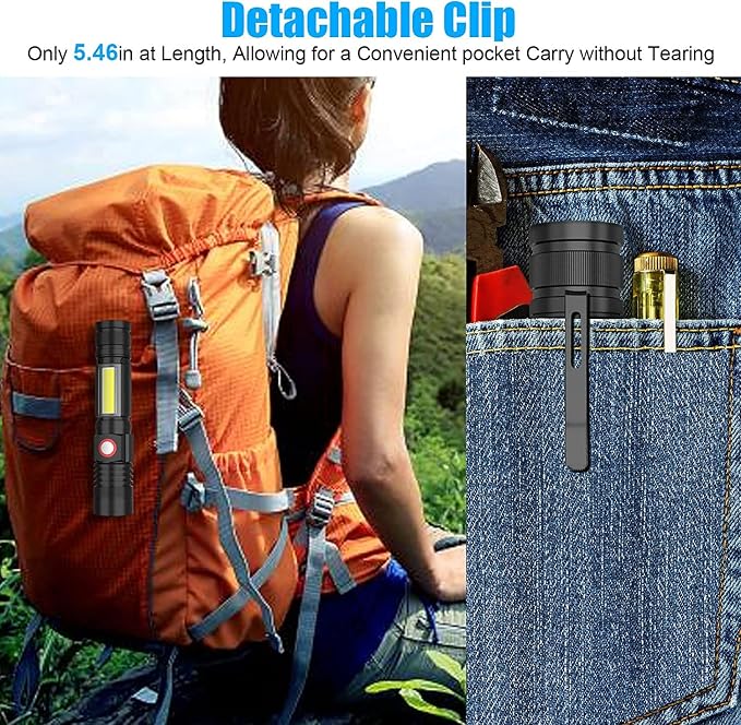 Hoxida USB Rechargeable Flashlight, Magnetic LED Flashlight, Super Bright LED Tactical Flashlight with Cob Worklight,Waterproof,Zoomable Best Small LED Flashlight for Camping, Emergency Flashlight