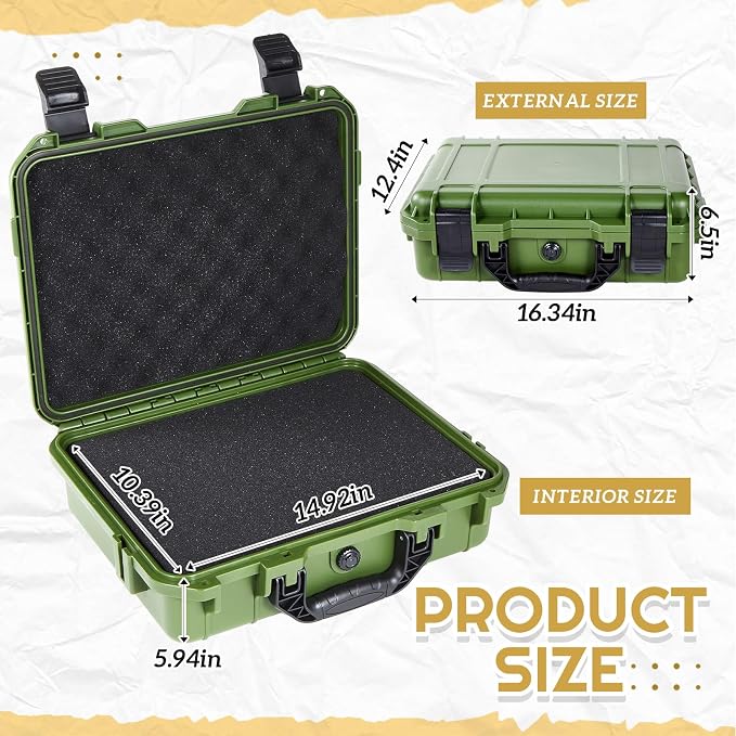 Relaxweex 1 Pcs Waterproof Hard Case with DIY Customizable Foam Insert Portable Protective Case with Knife for Camera Drones Equipments Tools Test Instruments(Green,16.3 x 12.4 x 6.5 Inch)