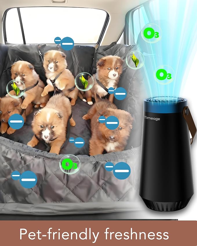 Ozone Generator for Car, 2-in-1 Ozone Machine+ Air Ionizer Purifier to Clean Pet Odor, Smoke Smell, Dust for Travel, Home, Deodorizer,Portable,Filterless, Rechargeable Blue