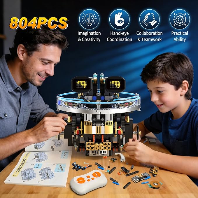 STEM Robot Building Kit, 804PCS APP & Remote Control Spherical Robotic Toys for Kids Age 8-14+ with Expressions & Lights, Rolling Technic Coding Robotics Kit Educational Gift for Boys Girls