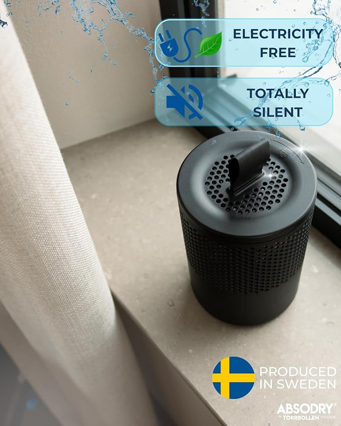 Absodry by Torrbollen Moisture Absorber 1.3lb Bag — Dehumidifier for Bedroom, Electricity & Battery Free Dehumidifiers for Home, Air Freshener and Purifier for Home Up to 90 Days, 269 ft² (Black)