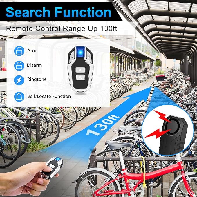 USUPERINK Bike Alarm, Bike Alarms for Ebikes, Anti Theft Wireless Vibration Sensor Alarm for Motorcycle Electric Scooter Moped Trailer Car Mailbox Garage Door 113dB Super Loud IP65 Waterproof