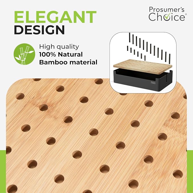 Prosumer's Choice Black Wooden Charging Station Organizer for Multiple Devices - Cable Management Box with 5 Slots and Removable Dividers - Charger Organizer for Phone, Tablet, Home, Office, 12"x6"x7"