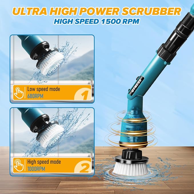 Electric Spin Scrubber for Makita 18V, Cordless Shower Cleaner with Free Adjustable Extension Arm, 1000RPM Clean Brush Waterproof w/ 8 Replaceable Heads for Tile Tub Kitchen Floor (NO Battery)
