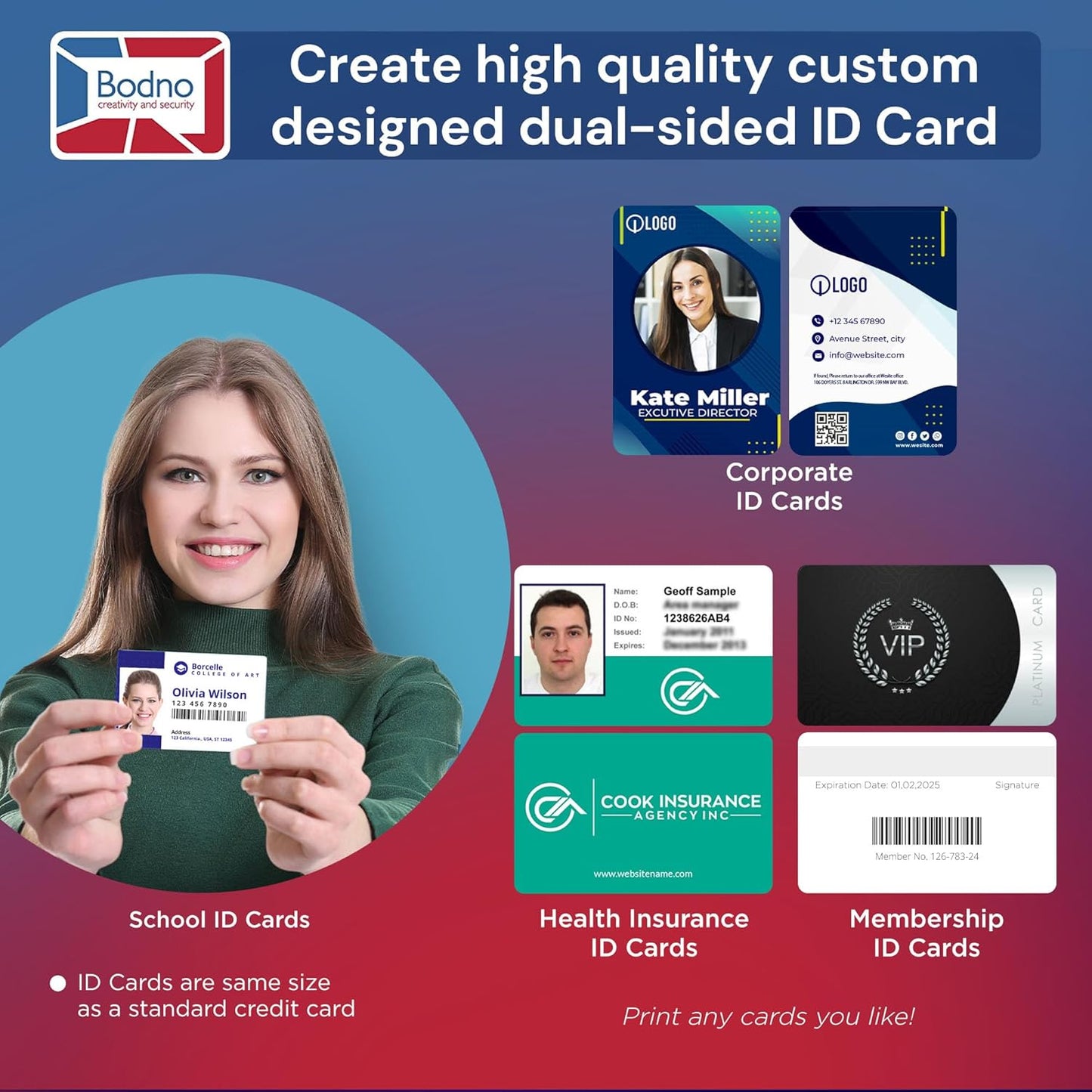 Bodno Magicard 400X Dual Sided ID Card Printer & Complete Supplies Package ID Software - Gold Edition