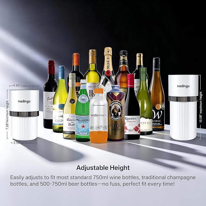 Iceless Wine Chiller, Keeps Cold 6+ Hours, Fits Most Wine Bottles | Vacuum Insulated, 18/8 Stainless Steel, Portable, Fits Most Standard 750ml Wine & Champagne Bottles, White
