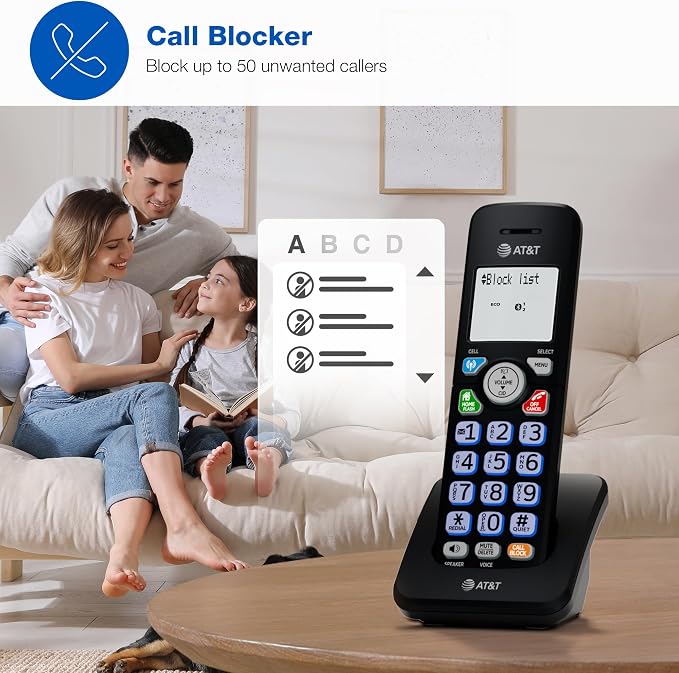 AT&T Accessory Handset for DL72X79 Series Cordless Phone with Bluetooth Connect to Cell, DECT 6.0, Big Buttons, Unsurpassed Range, ECO Mode, Backlit Display, Supports Up to 5 Total Handsets: DL70079