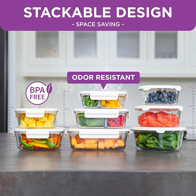 HOLDN’ STORAGE Vacuum Food Storage Containers, Set of 10 Glass Containers with Electronic & Manual Pump - Keep Food Fresh Longer, BPA-Free Glass, Leak-Proof, Ideal for Meal Prep, Marinating