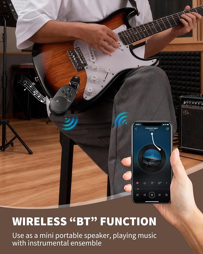 POGOLAB Mini Guitar Amp, 5W Portable Electric Practice Amp with Volume Control, Plug and Play, BT Rechargeable Plug-in Small Speaker for Guitar/Bass/Electric Instruments