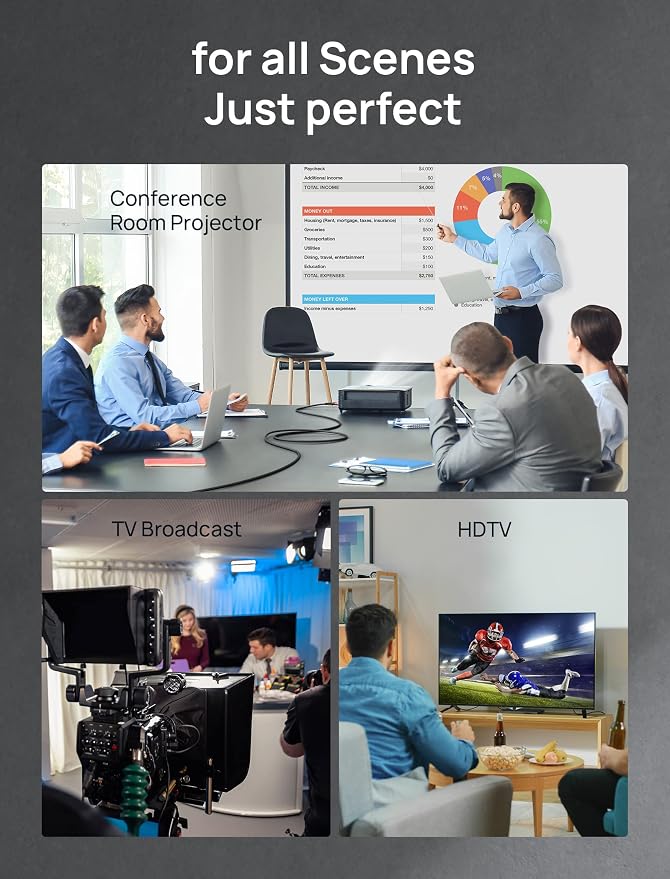 JSAUX Long HDMI Cable Fiber Optic 100FT, 8K 48Gbps Ultra High Speed Slim HDMI Braided Nylon 8K@60Hz 4K@120Hz