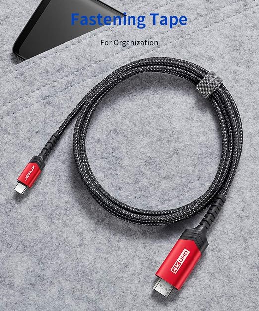 JSAUX USB C to HDMI Cable 6.6ft/2M (4K@60Hz), USB 3.1 Type C to HDMI 2.0 Cord, HDR, HDCP 2.2 Compatible with iPhone 16/16 Plus/16 Pro/16 Pro Max, Galaxy S24 S23 S22, iPad Pro -Red