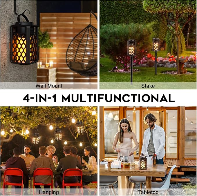 Outdoor Bluetooth Speakers, Led Flame Torch Lantern, Waterproof Wireless Speaker with Wall Mount/Stake/Hook, Camping Patio Accessories, 10W Stereo Sound, BT5.0, Cool Gadgets for Porch Garden Party