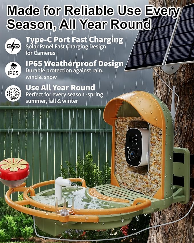 Bird Feeder with Camera, Smart Birdfeeder with Cam Solar Powered, 2K HD Video, AI Identification, Instant Arrival Alerts, IP66 Bird Bath & Feeder,Gift for BirdLover (with Pump, Green)