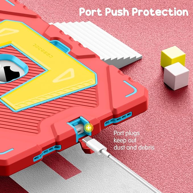 Fintie Kids Friendly Case for iPad (A16) 11th Generation 11 Inch (2025), iPad 10th Generation 10.9 Inch (2022), Fully-Body Rugged Heavy Duty Shockproof Protective Case with Kickstand, Pink/Yellow