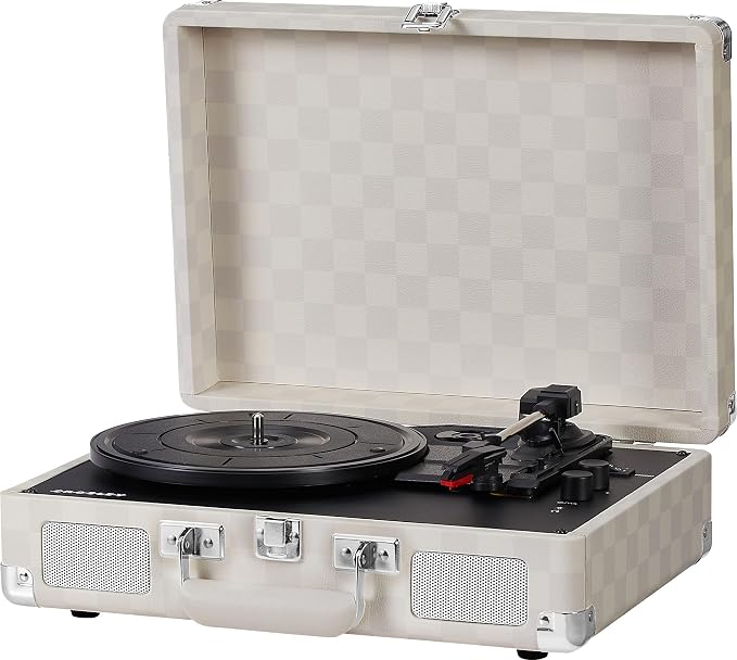 Crosley CR8005F-AC Cruiser Plus Vintage 3-Speed Bluetooth in/Out Suitcase Vinyl Record Player Turntable, Almond Checkerboard
